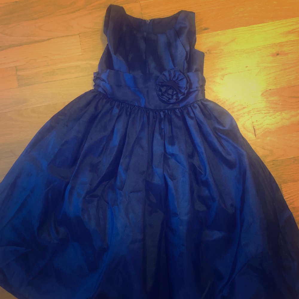 Formal navy dress with flower and bow